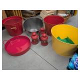 Lot of Assorted Metal Decor Tubs Trays and Lanterns Colorful Set