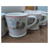 Vintage Tom and Jerry Punch Bowl Set Red Rim Milk Glass Mugs
