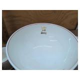 Vintage Tom and Jerry Punch Bowl Set Red Rim Milk Glass Mugs