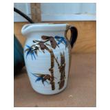 Blue Handled Vase with Faux Hydrangea & Bamboo Motif Ceramic Pitcher