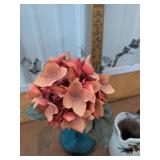 Blue Handled Vase with Faux Hydrangea & Bamboo Motif Ceramic Pitcher