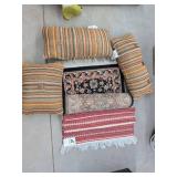 Lot of Vintage Throw Pillows & Accent Rugs Mixed Textile Decor