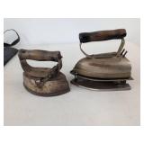 Pair of Antique Electric Flat Irons Wood Handles Manning Bowman No. 550