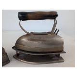 Pair of Antique Electric Flat Irons Wood Handles Manning Bowman No. 550