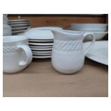 Gibson Housewares White Embossed Dinnerware Set Plates Bowls Mugs