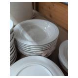 Gibson Housewares White Embossed Dinnerware Set Plates Bowls Mugs