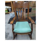 Antique Oak Mission Style Rocking Chair with Upholstered Spring Seat