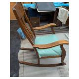 Antique Oak Mission Style Rocking Chair with Upholstered Spring Seat