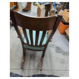 Antique Oak Mission Style Rocking Chair with Upholstered Spring Seat
