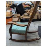 Antique Oak Mission Style Rocking Chair with Upholstered Spring Seat