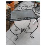 PartyLite Scrollwork Metal Side Table with Glass Top Black Wrought Iron Style