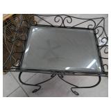 PartyLite Scrollwork Metal Side Table with Glass Top Black Wrought Iron Style