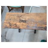 Vintage Wooden Trestle Side Table Turned Legs Rustic Accent Stand