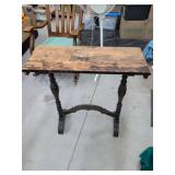 Vintage Wooden Trestle Side Table Turned Legs Rustic Accent Stand