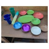 Vintage Mid-Century Melamine Dinnerware Lot Bowls Cups Platter Plates