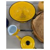 Lot of Vintage Kitchenware Enamelware Washboard Fiesta-Style Pitcher