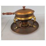 Vintage Copper Brass Chafing Dish Warmer Set Wood Handle Burner