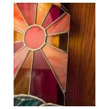 Lot of Modern Table Lamp Stained Glass Panel Faux Plant Decor
