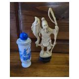 Perfume Bottle and Asian Fisherman Plastic Guy