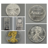 Ten Ounce Silver Bars, Silver Eagles, 5 Ounce Coins, Proof Sets 