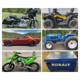 Vehicles, 4-Wheeler, Motorcycle, Tractor, Tools, Building Supplies, Collectibles 