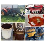 Tractor, Lawn Mower, Furniture, Tools, Glassware 