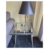 Glass and Silver Metal End Table - matches the coffee table - $