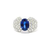 Lot #8225 Blue Sapphire Ring with Diamonds-GIA Certified