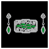 Lot #9931 Jadeite Jade Brooch & Earrings with Diamonds