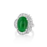 Lot #8223 Jadeite Jade & Diamond Ring-GIA Certified