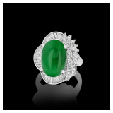 Lot #8223 Jadeite Jade Ring with Diamonds - GIA Certified