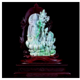 Lot #JD820 Jadeite Jade Quan Yin with Lotus Carving