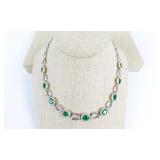 Oscar Friedman 14K Two Tone Emerald and Diamond Necklace