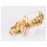 14k Yellow Gold Textured Link Bracelet with Sapphires & Emeralds