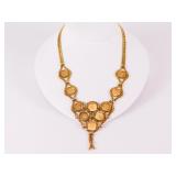 14k Yellow Gold Filigree Link Bib Necklace with Coins