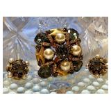 Vendome Black Ice Rhinestone Brooch Earrings Set 