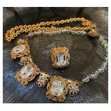 Miriam Haskell Mirrored Glass Filigree Choker Matching Ring + Chain