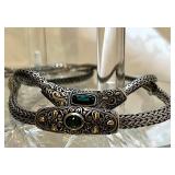 18K Gold Sterling Silver Samuel Benham Designer Choker & Bracelet 