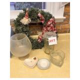 Christmas Wreath, Glassware, Palm Tree Jar