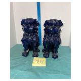 pair of dark blue glaze Foo dogs ceramic *see pics