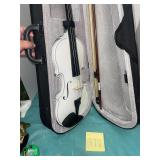 white acoustic violin with case