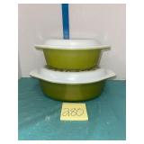 Pyrex Verde Olive casserole dishes lidded