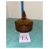 VTG amber glass candy dish with lid