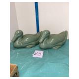 green glazed ducks pottery pair