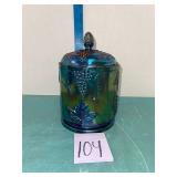 carnival glass canister with lid chips see photos