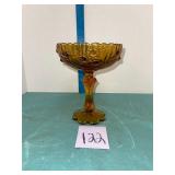 MCM Fenton amber art glass compote