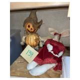 Pumpkin Scarecrow and Cloth Rabbit Dolls