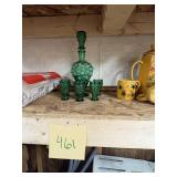 Green Glass Decanter with Six Glasses