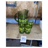MCM Libbey avocado green glass pitcher tumblers