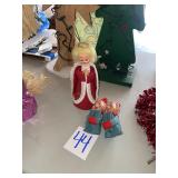 VTG knee hugger elf ornaments and tree topper